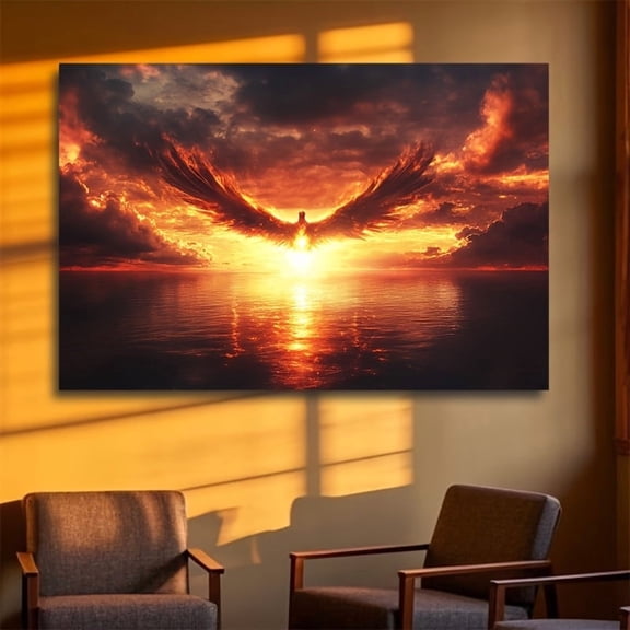 Flaming Phoenix Sunset, Modern Frameless Wall Decoration, Living Room Bedroom Office Decoration, Housewarming Gift, Room Decoration, Modern Artwork, Sunset Painting, Home Decoration
