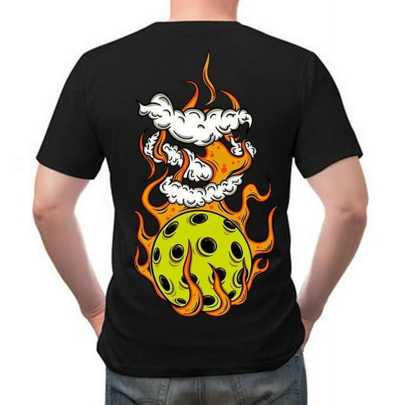 Flaming Pickleball Black T-Shirt Small