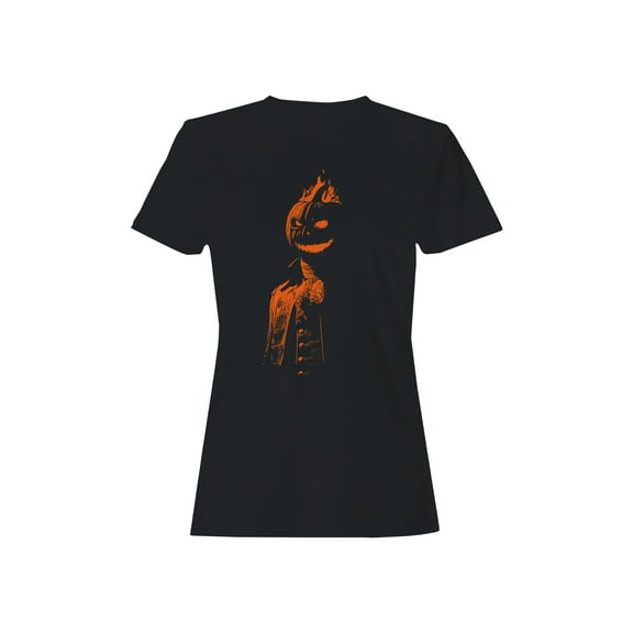 Flaming Pumpkin Head Illustration Women's T-shirt