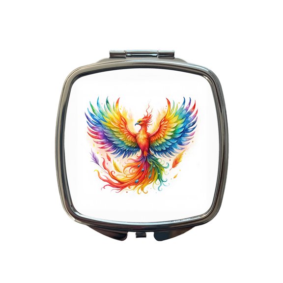 Flaming Rainbow Phoenix Rising Fantasy Watercolor Travel Makeup Handbag Purse Small Pocket Compact Mirror