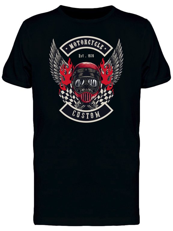 Flaming Red Motorcycle Custom 76 T-Shirt Men -Image by Shutterstock, Male 3X-Large