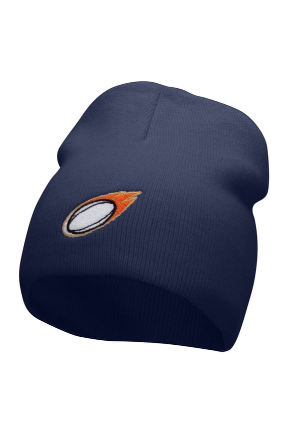 Flaming Rugby Embroidered 8 inch Acrylic Short Blank Beanie - Navy OSFM