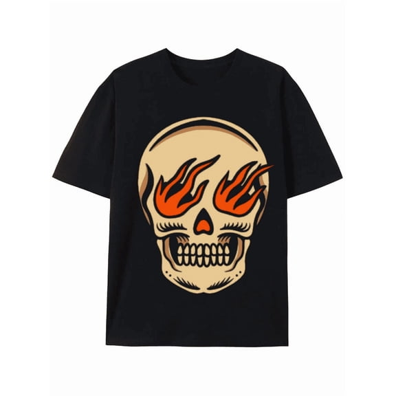 Flaming Skull Graphic Tee - Bold and Spooky Design