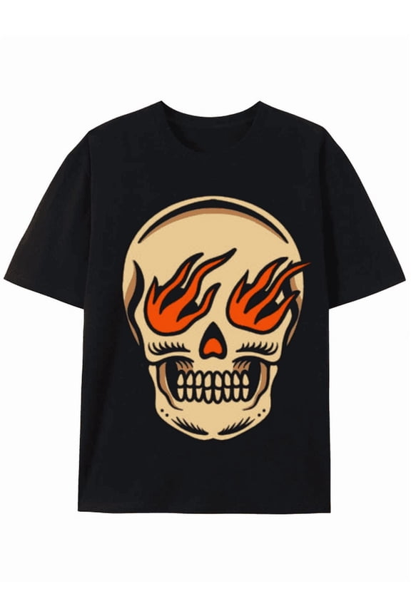 Flaming Skull Graphic Tee - Bold and Spooky Design