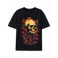 thumbnail image 1 of Greenink Flaming Skull Graphic Tee - Gothic Style T-shirt, 1 of 6