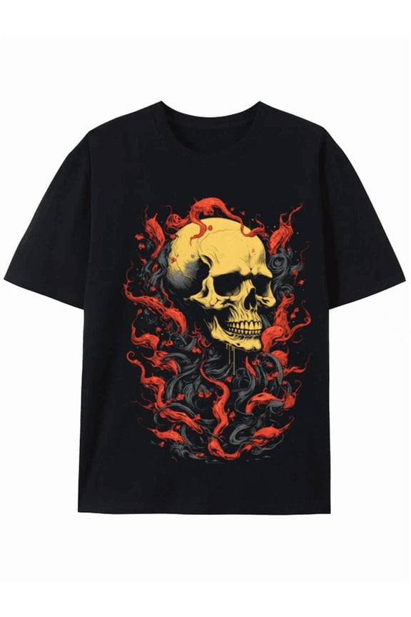 Flaming Skull Graphic Tee - Gothic Style T-shirt