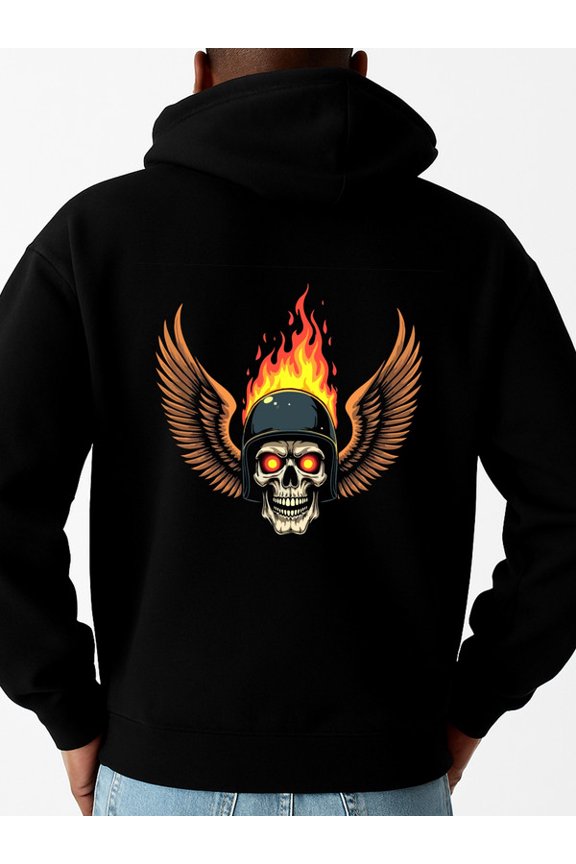 Flaming Skull Hoodie sweatshirt fire skeleton men's polyester black Drawstring Comfortable Oversized Hooded Pullover Sweatshirt comfortable idk fire Retro Unisex Shirt Graphic tshirts