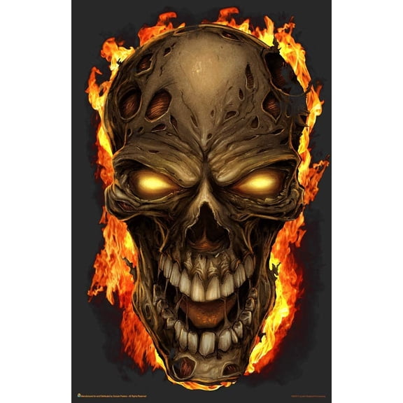 Flaming Skull Mini Poster - 11.5 x 17.5 Laminated