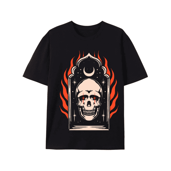 Flaming Skull Moon Phase Graphic Tee