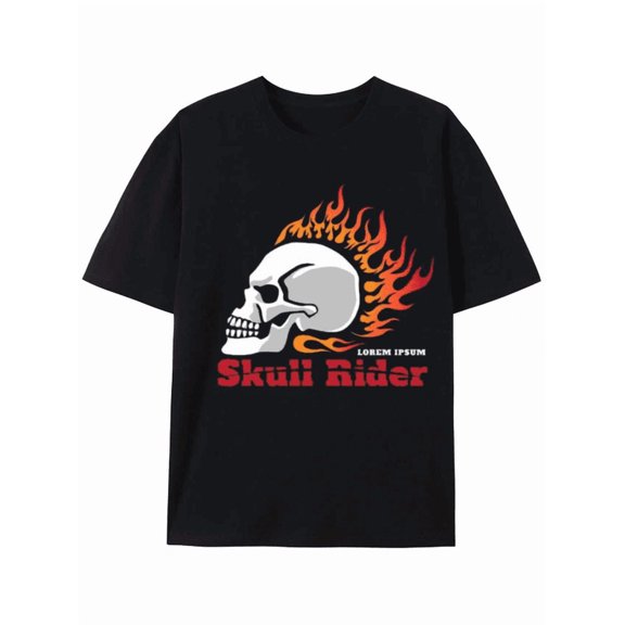 Flaming Skull Rider Graphic Tee for Bikers and Rockers