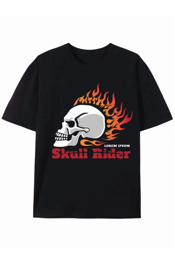 Flaming Skull Rider Graphic Tee for Bikers and Rockers