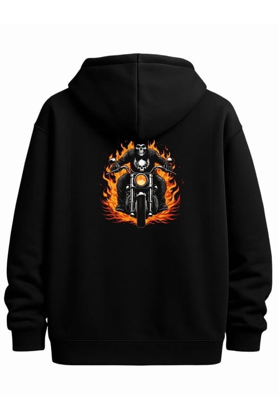 Flaming Skull Rider funny hoodies fire skeleton men's long sleeve black autumn and winter season vintage 3d fire Casual Unisex Shirt Cotton tshirts