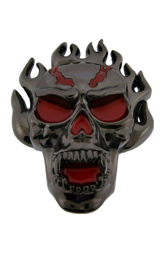 Flaming Skull Secret Compartment Red & Gun Metal Finished Skull Belt Buckle Halloween Party Costume New