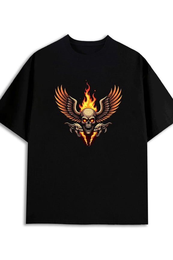 Flaming Skull Tee for men 180G 100% Cotton black Fashion Unisex Shirt Cotton tshirts Casual Unisex Shirt Short Sleeve tshirts Retro Unisex Shirt Printed tshirts