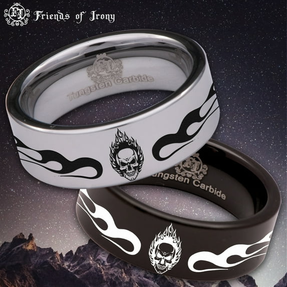 Flaming Skull Tungsten Carbide Ring