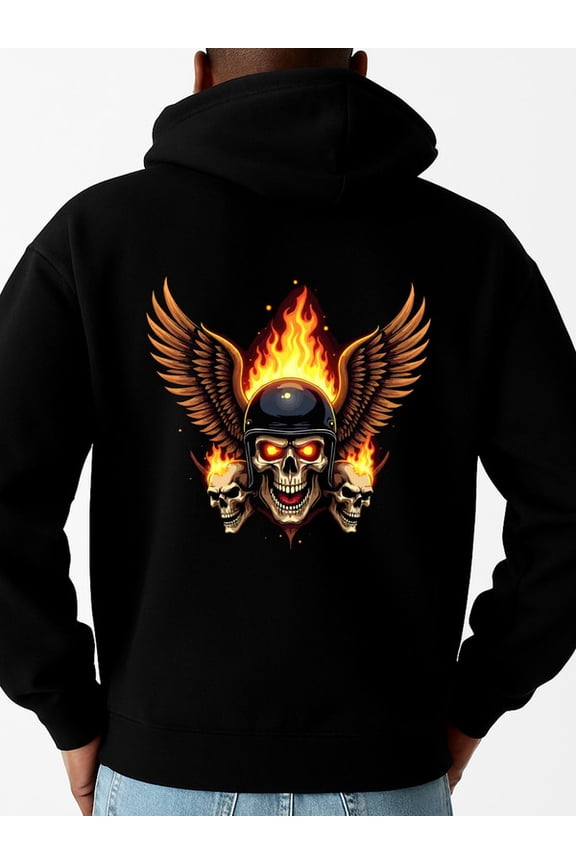 Flaming Skulls Hoodie graphic hoodies fire skeleton men's sweater hoodie black Regular Fit, Everyday Comfort, Comfortable Casualwear, Urban Style, pullovers dames idk fire