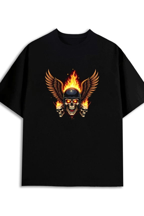 Flaming Skulls T-Shirt men's 180G 100% Cotton black Classic Unisex Shirt Graphic Tee tshirts Trendy Unisex Shirt Graphic Tee tshirts Basic Unisex Shirt Graphic tshirts