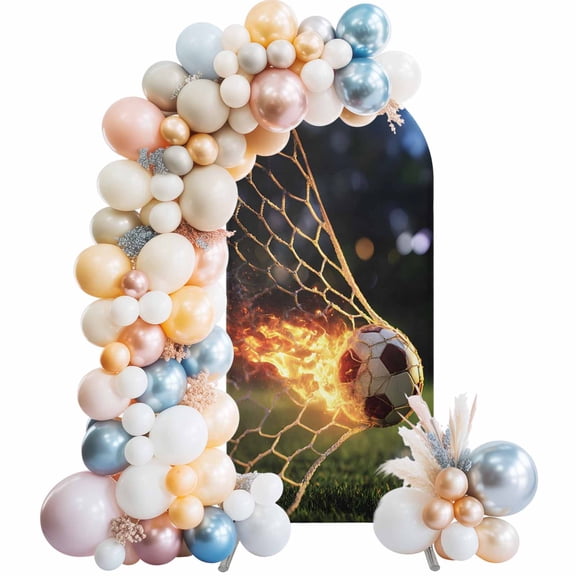 Flaming Soccer Arch Backdrop Cover 4 FT Art Goal Net Powerful Fire Orange Grass Green Stretchy Elastic Arch Stand Covers Spandex Arched Background Birthday Wedding Party Decoration (No Stand)