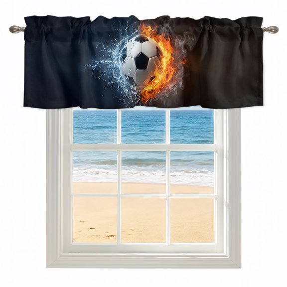 Flaming Soccer Ball Kitchen Valances for Windows 42x18 Inch Kitchen Curtains Valances Rod Pocket Sports Modern Abstract Art Footballs Bathroom Window Valances for Window Treatment Decor