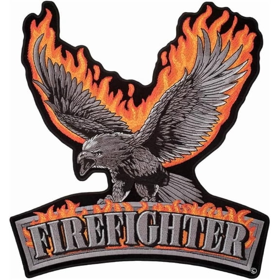 Flaming Subdued Eagle Firefighter Patch, Large Size