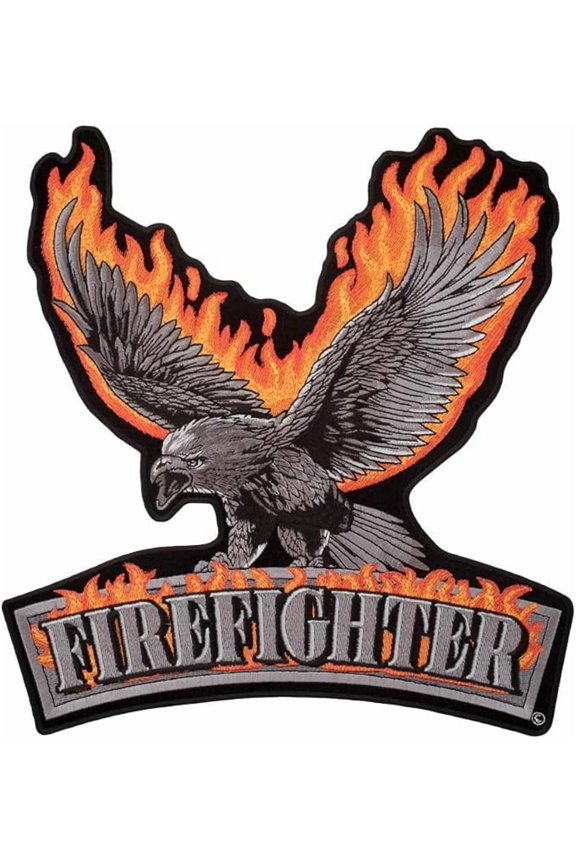 Flaming Subdued Eagle Firefighter Patch, Large Size