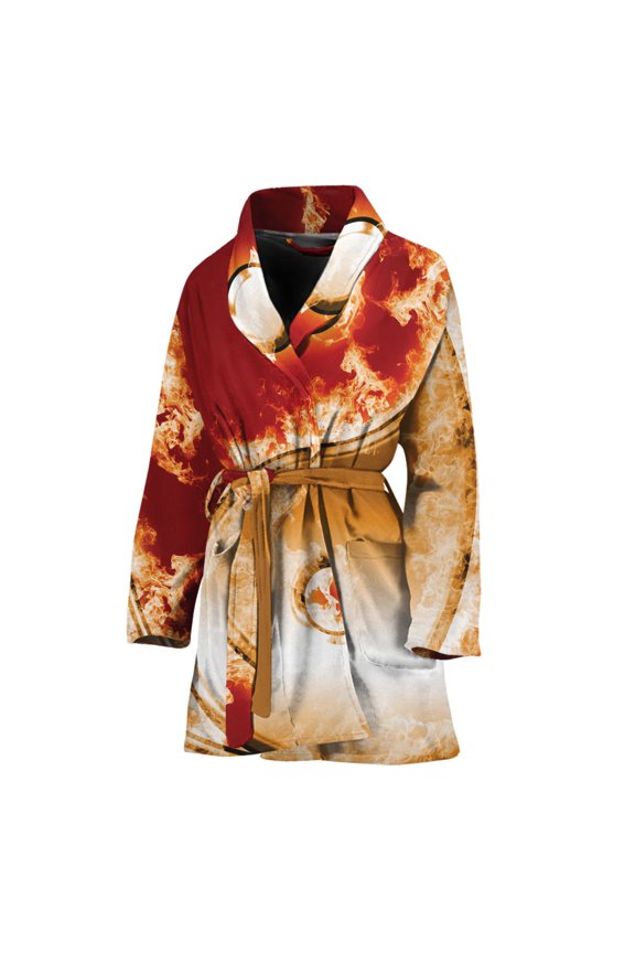 Flaming Yin Yang Women Bathrobe One Size Univeral Fits, Yinyang Fashion Lightweight Plush Fleece Long Robe For Women