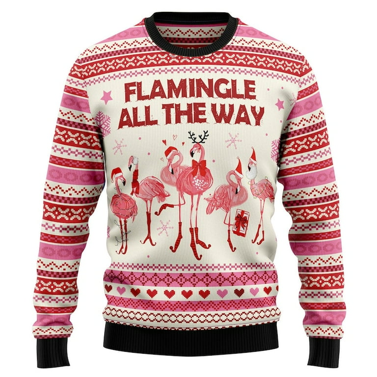 Flamingle All The Way Christmas Sweater, Funny Flamingo Ugly Xmas