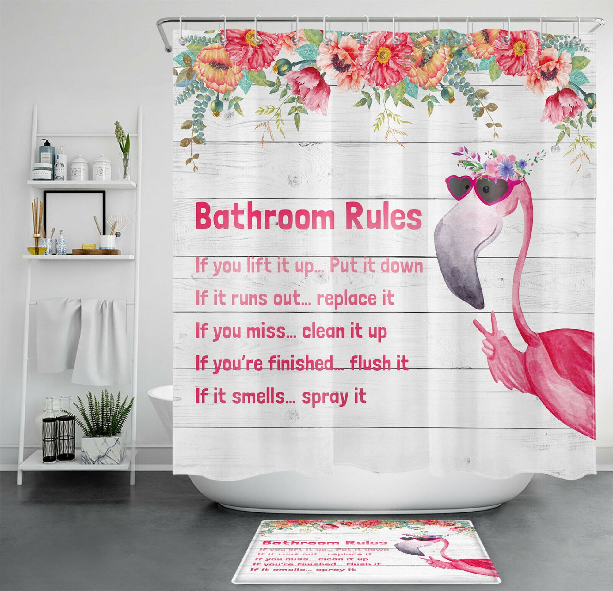 Flamingle in Style Quirky Flamingo Shower Curtain & Accessory Set for Your Bathroom