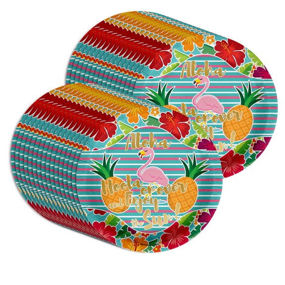 Flamingle on Over Flamingo Party Supplies - Luau Party Supplies - Hawaiian Luau Paper Plates - Summer Plates Large 9" Plates in Bulk 32 Piece