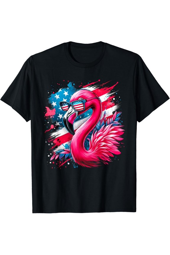Flamingo 4Th Of July American Flag T Shirt