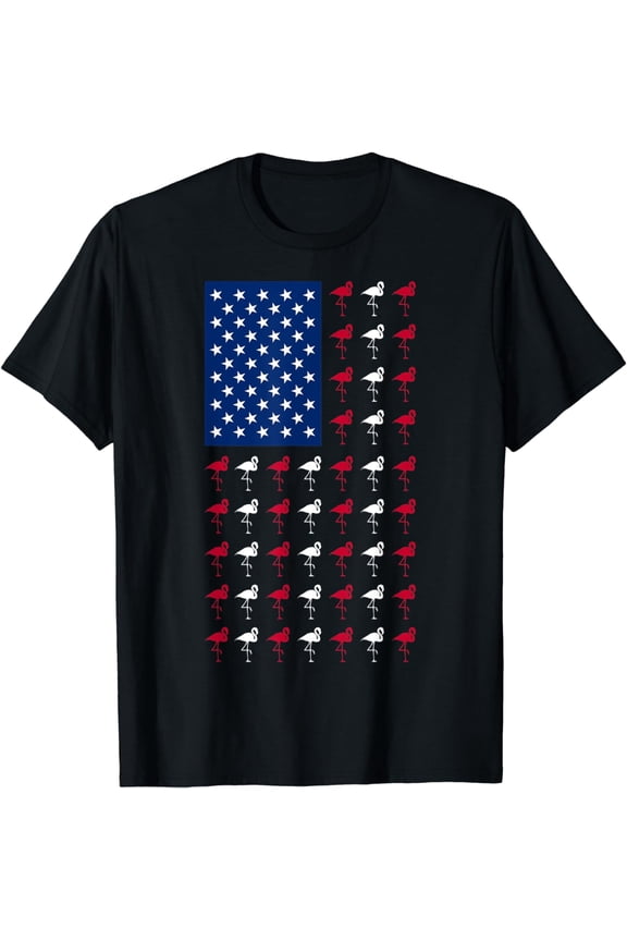 Flamingo 4th of July USA American Flag Patriotic Men Women T-Shirt