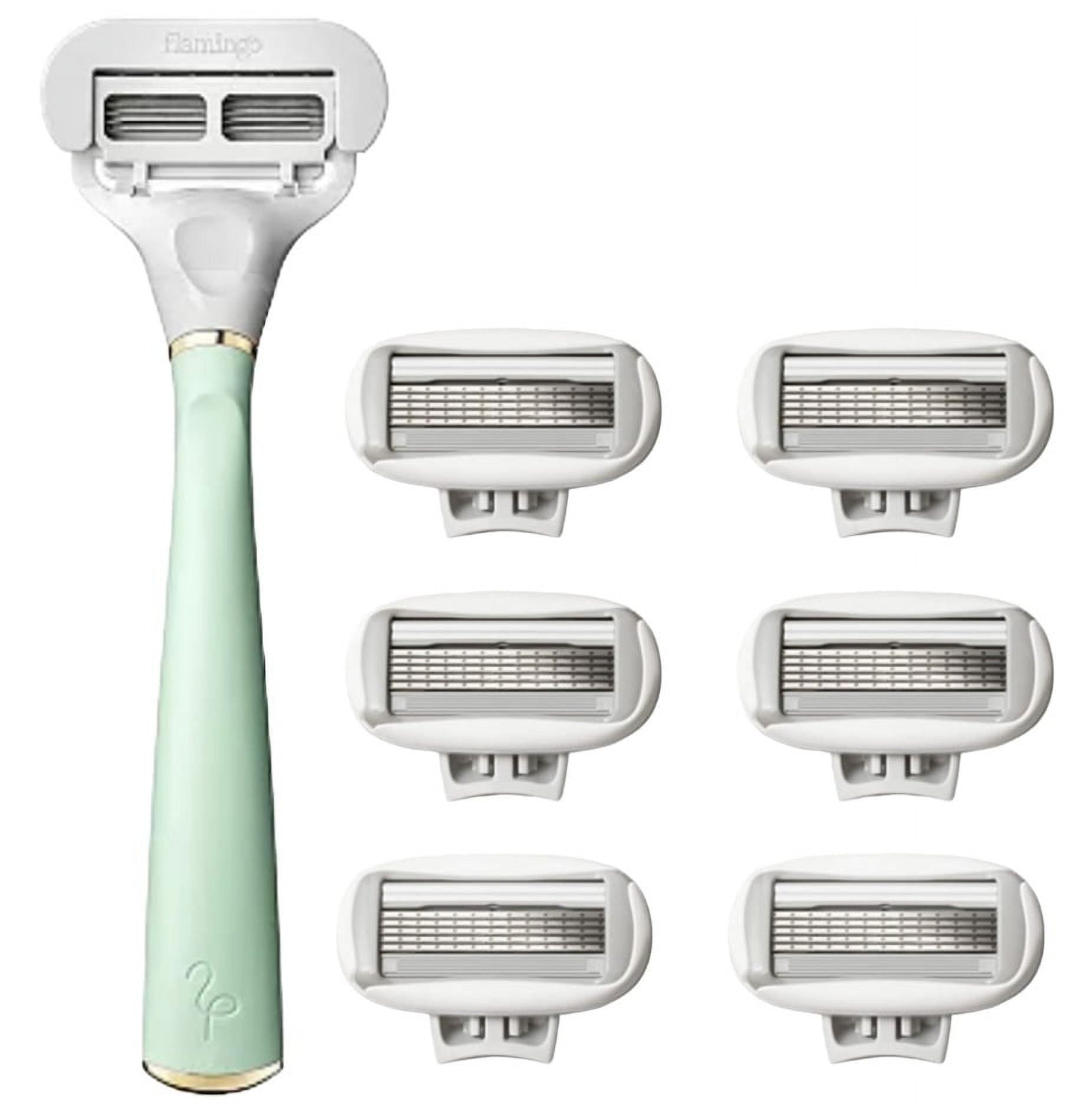 Flamingo 5-Blade Women's Razor: 1 Mint & Gold Razor Handle + 6 Razor