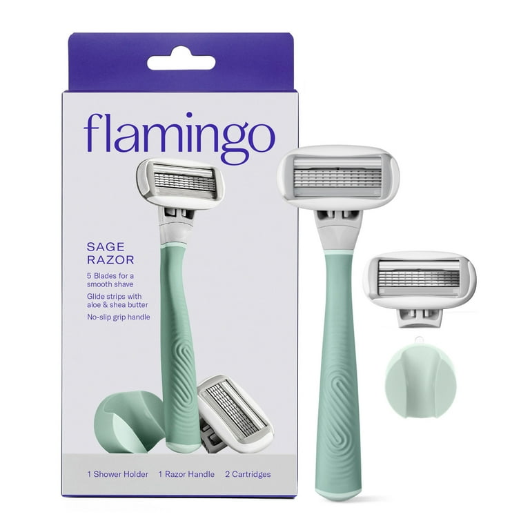 Flamingo Women s Razor Shaving Set with Razor Handle and 5 Blade Razor Cartridges Sage 4 Piece Walmart