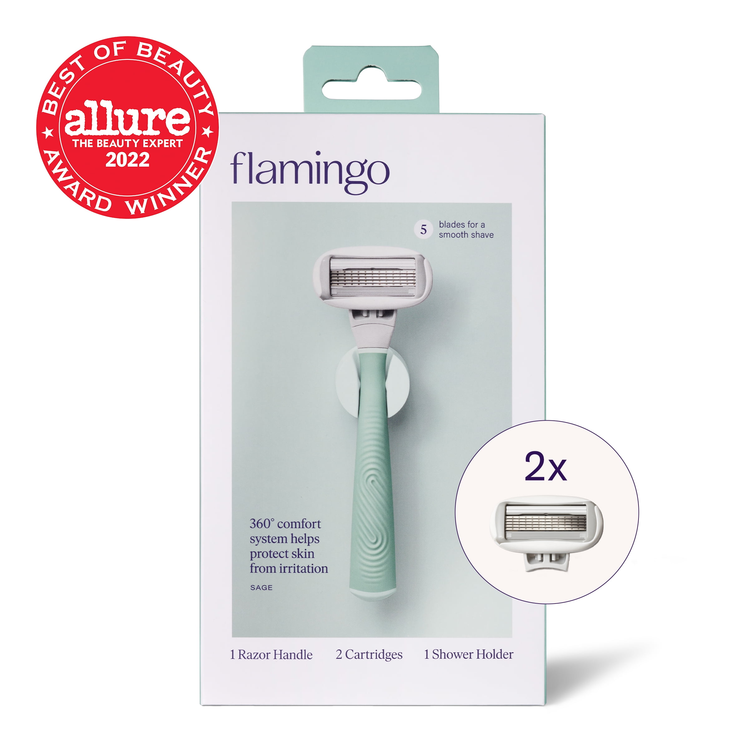 Flamingo 5Blade Women's Razor 1 Sage Razor Handle + 2 Razor Blade