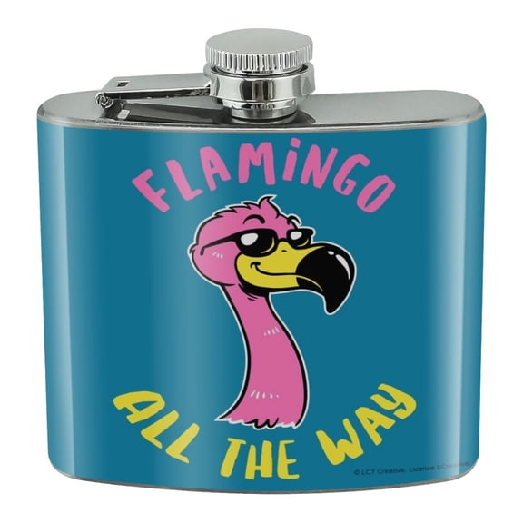 Flamingo All the Way Funny Humor Stainless Steel 5oz Hip Drink Kidney Flask