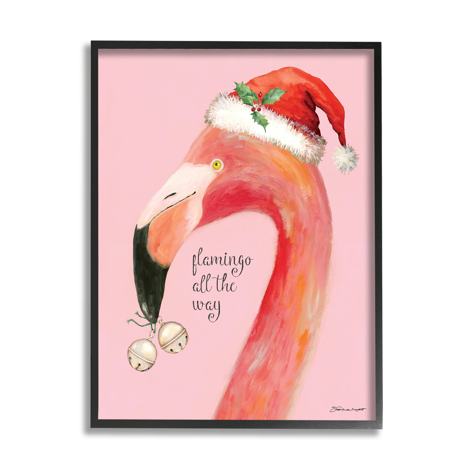 Pink Flamingo Santa Claus Bird Framed Art Print, 24 x 30 in