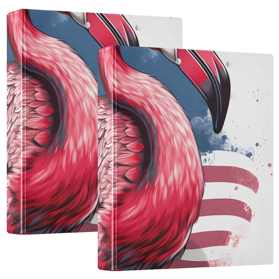 Flamingo American Flag 3 Ring Binders 1.5 inch Hardcover File Folders with Interior Pockets A4 Size Organizer for School Office Hospital Set of 2
