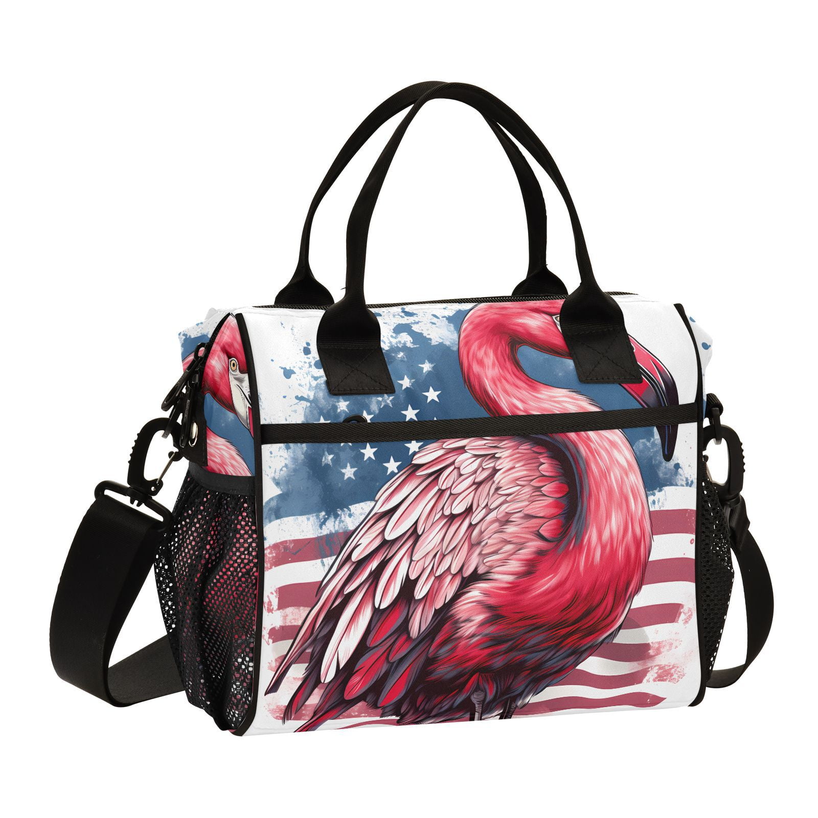 Flamingo American Flag Cooler Bag Lunch Bag Soft Cooler Cooling Tote Insulated Lunch Box for Adult Men Women
