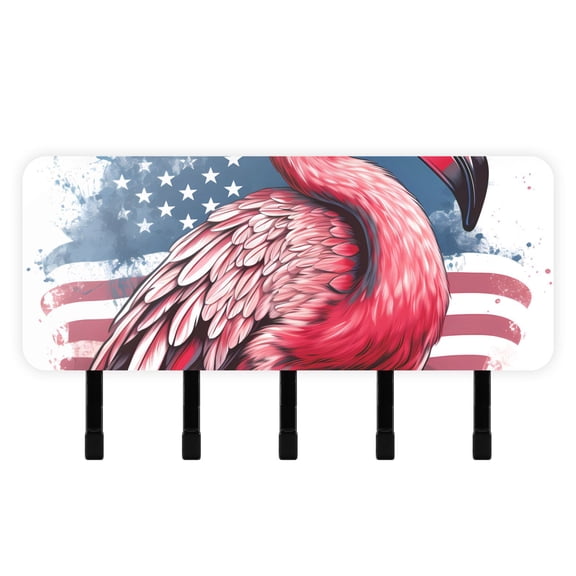 Flamingo American Flag Mail Holder Organizer Wall Mount with Shelf Key Holder Key Rack with 5 Key Hooks for Wall Decorative