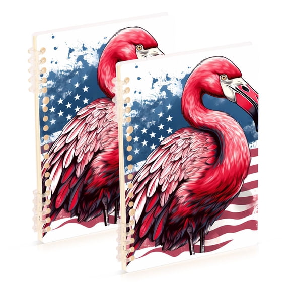 Flamingo American Flag Ring Binder Notebook Journey Note Diary College Ruled Spiral Notebook Study Loose Leaf Paper A5 60 Pages