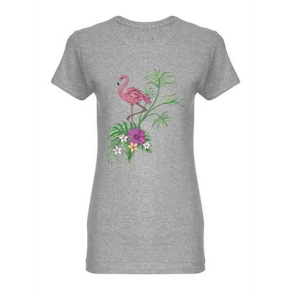 Flamingo And Tropical Plants Shaped T-Shirt Women -Image by Shutterstock, Female Large