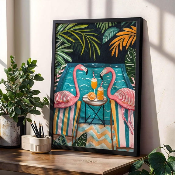 Flamingo Aperol Spritz Print Poster Poolside Wall Art Dopamine Decor Summer Animal Poster Her Tropical Cocktail Wall Art Poster, Size 24x36 UNFFRAMED F03.1.6l1622