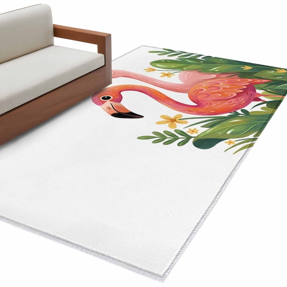 Flamingo Area Rug 3x5 Washable Rug Non Slip Summer Botanical Flowers Tropical Leaves Large Area Rug Indoor Floor Carpet for Entryway Bedroom Kitchen Living Room Home Office Dining Room Nursery