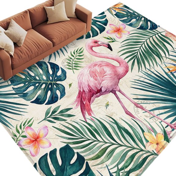 Flamingo Area Rug 6x9 Washable Rug Non Slip Summer Tropical Palm Leaves Botanical Large Area Rug Soft Stainresistant Indoor Floor Carpet for Living Room Bedroom Home Office Dining Room Nursery