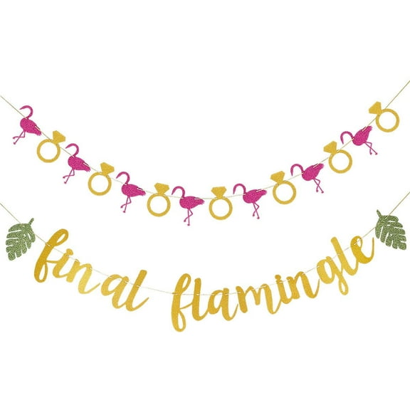 Flamingo Bachelorette Party Decorations- Gold Glitter Final Flamingle Banner and Glitter Flamingo Ring Garland,Tropical Hawaii Luau Bachelorette Party Decorations
