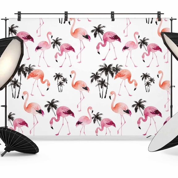 Flamingo Backdrop for Photography, Watercolor Pink Orange Flamingo Tropical Coconut Tree Photo Backdrop Portrait Background Party Banner Photo Backgrounds for Studio Booth Props, 7x5ft