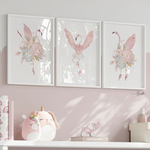 Flamingo Ballerina Nursery Prints Blush Pink Watercolor Art, Poster Only