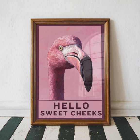 Flamingo Bathroom Art Poster: Tropical Home Decor, Stretched Canvas Size 8x12