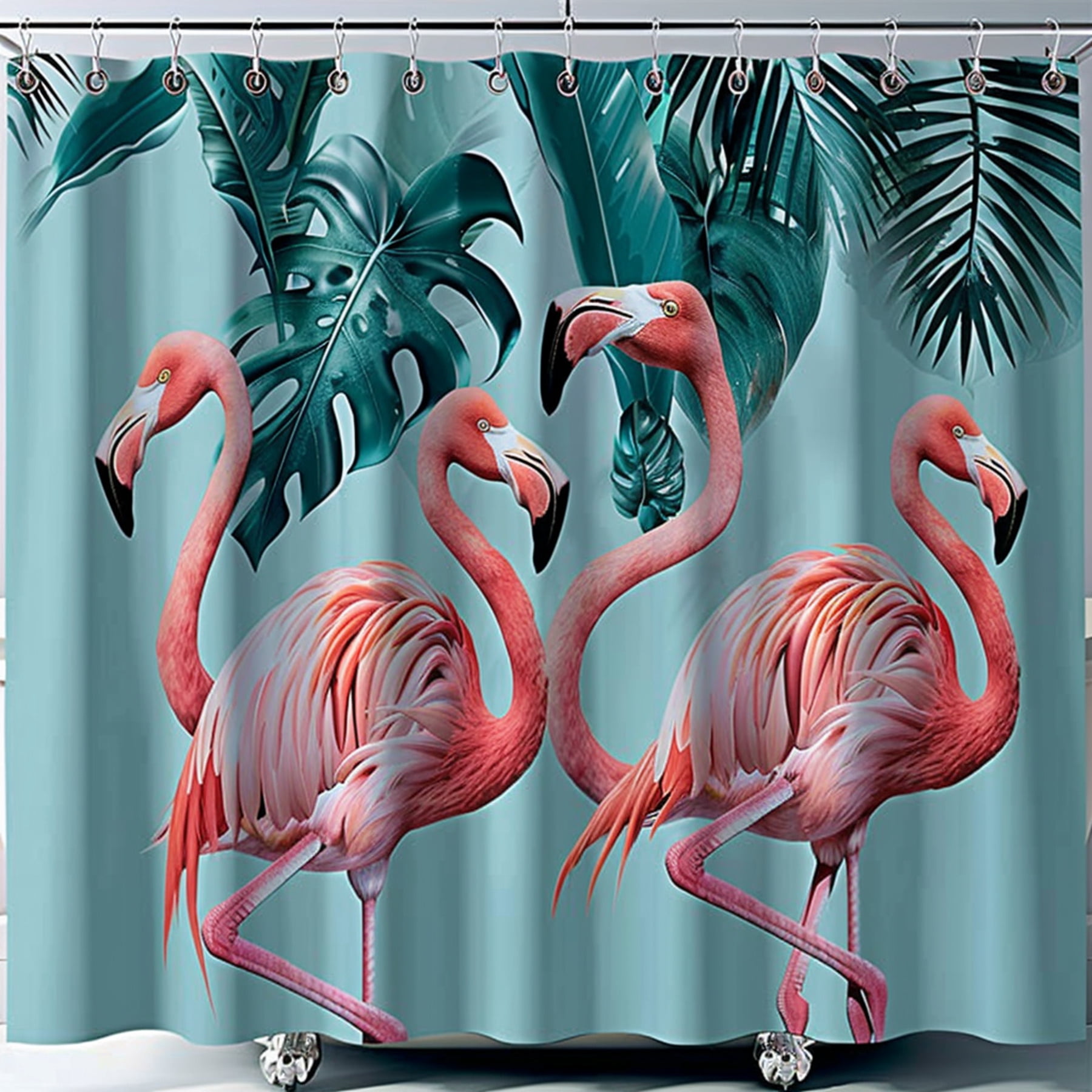 Flamingo Bathroom Decor Shower Curtain Tropical Rainforest Theme with