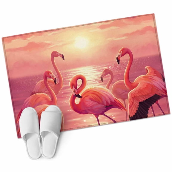 Flamingo Bathroom Rug Washable 2x3 Entryway Rug Non Slip Coastal Beach Summer Tropical Hot Pink Flamingo Front Door Mat Low Pile Indoor Doormat Throw Floor Carpet for Kitchen Bedroom Entrance